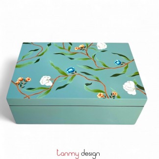 Light green lacquer box with flowers 23*16*H8cm